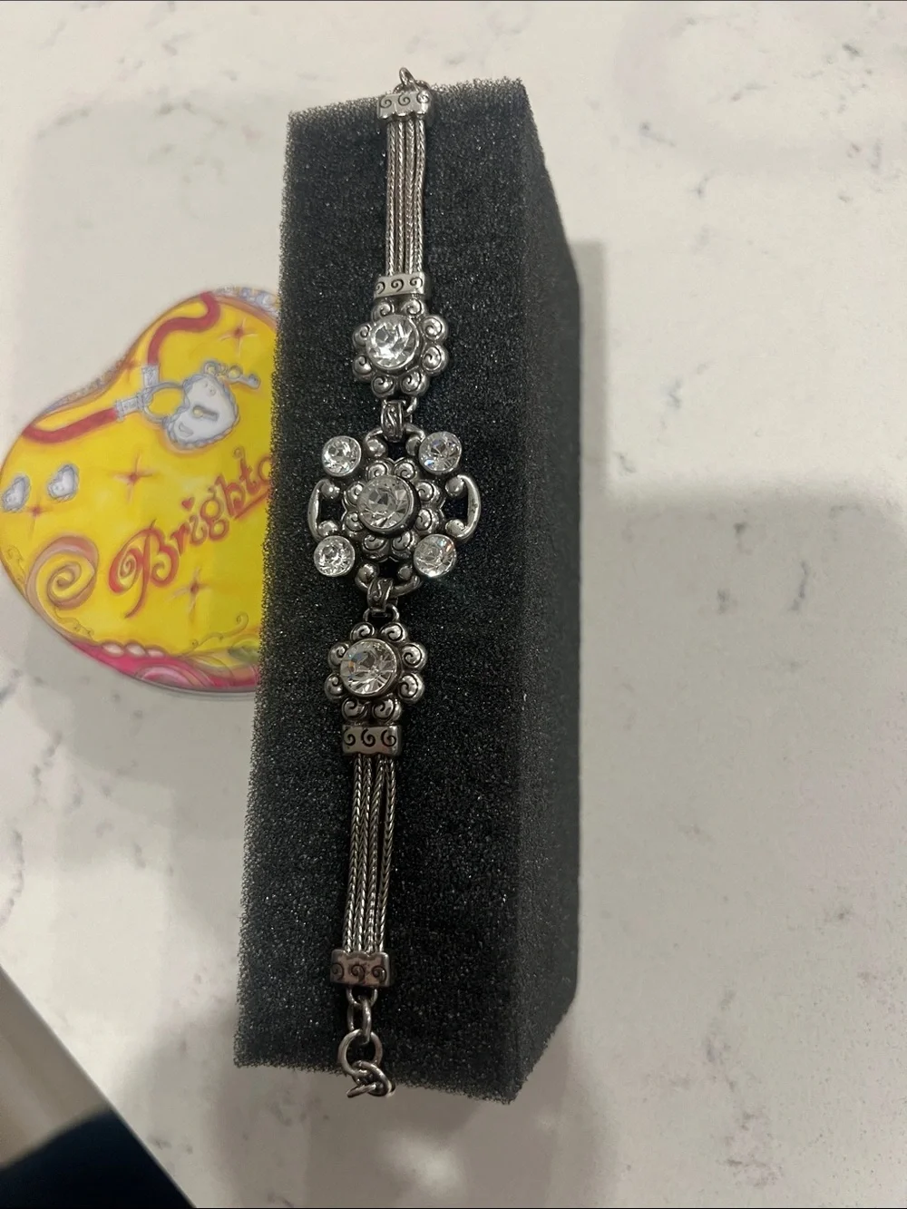 Brighton Silver-Tone Crystal Floral Link Bracelet